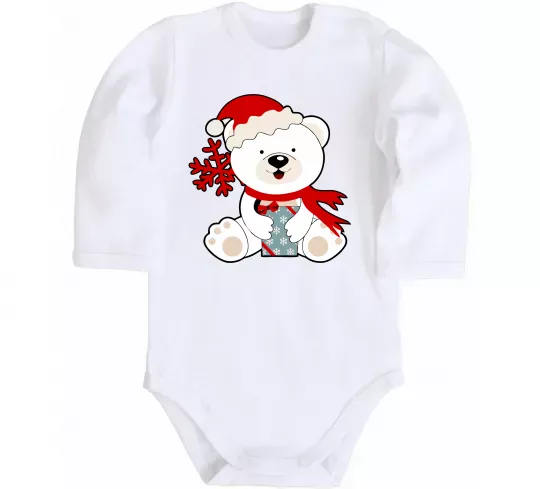 Дитячий бодік Новорічний ведмедик Білий фото