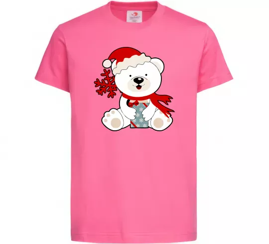 Детская футболка Новорічний ведмедик Ярко-розовый фото