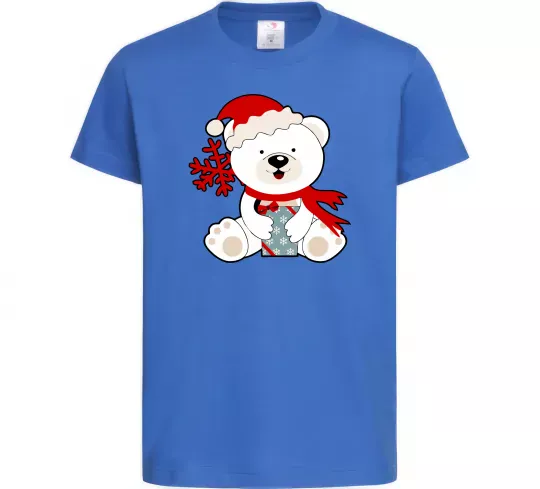 Детская футболка Новорічний ведмедик Ярко-синий фото