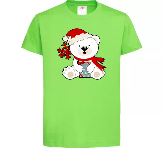 Детская футболка Новорічний ведмедик Лаймовый фото