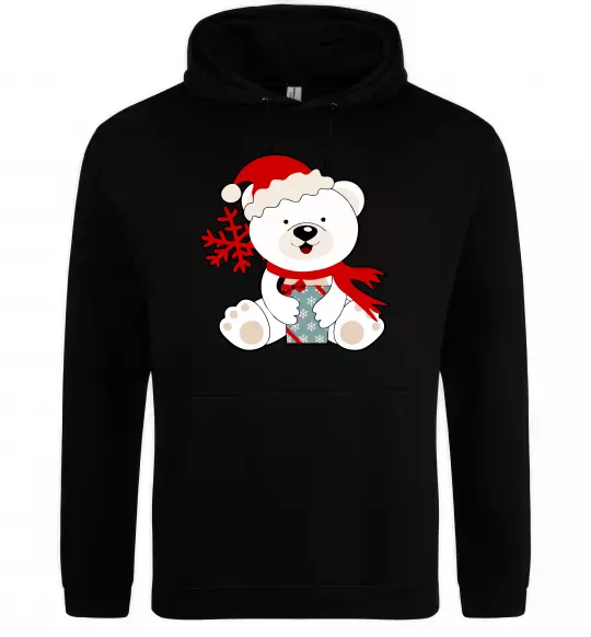 Женская толстовка (худи) Новорічний ведмедик Черный фото