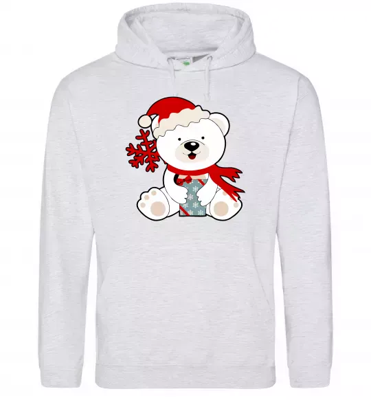 Женская толстовка (худи) Новорічний ведмедик Серый меланж фото