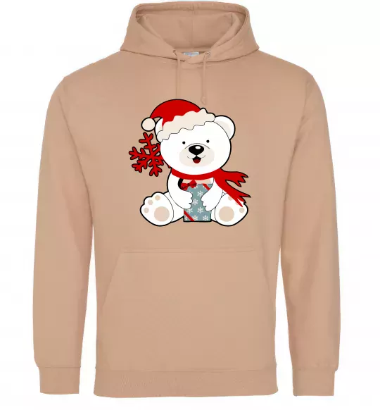 Женская толстовка (худи) Новорічний ведмедик Песочный фото