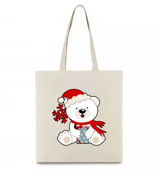 Еко-сумка Новорічний ведмедик Бежевий фото
