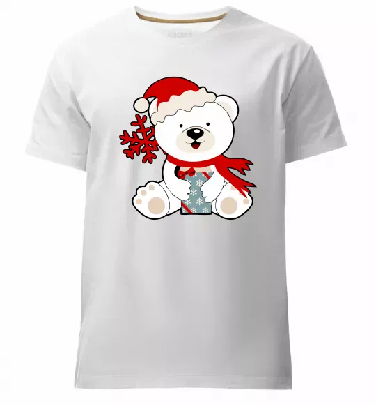 Чоловіча преміум футболка Новорічний ведмедик Білий фото