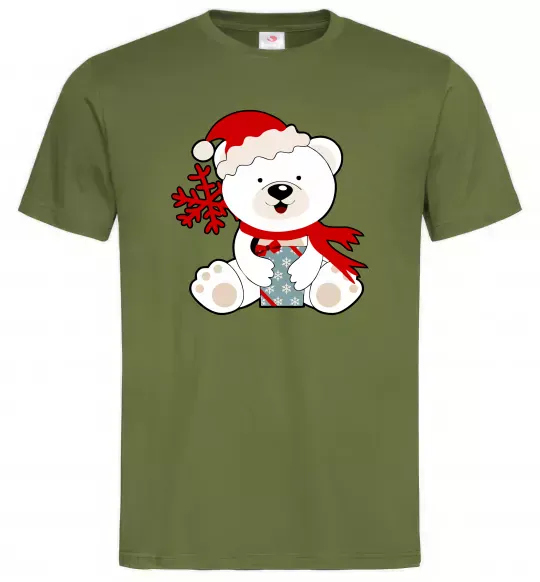 Чоловіча футболка Новорічний ведмедик Оливковий фото