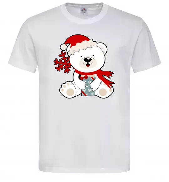 Чоловіча футболка Новорічний ведмедик Білий фото