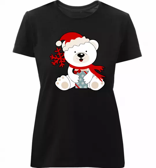 Жіноча преміум футболка Новорічний ведмедик Чорний фото