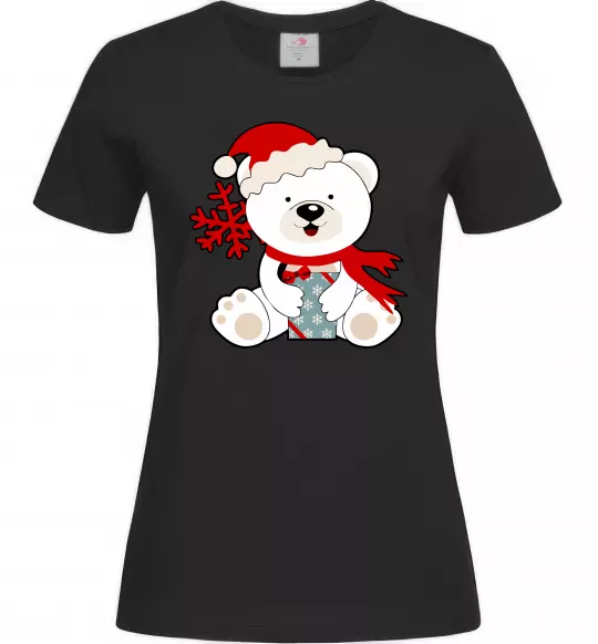 Женская футболка Новорічний ведмедик Черный фото