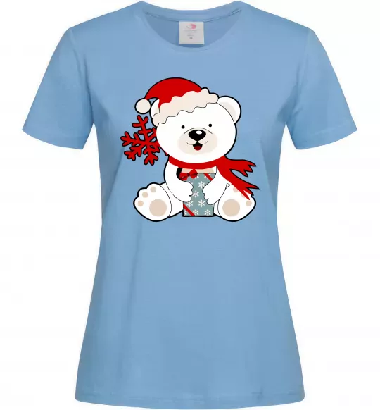 Женская футболка Новорічний ведмедик Голубой фото
