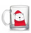 Чашка стеклянная Медведь новогодний Прозрачный фото