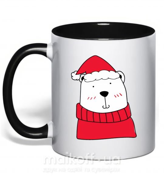Чашка з кольоровою ручкою Медведь новогодний Чорний фото