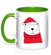 Чашка с цветной ручкой Медведь новогодний Зеленый фото