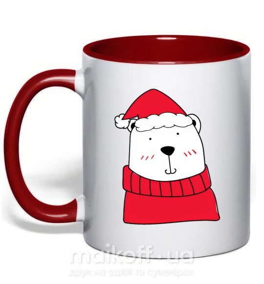 Чашка з кольоровою ручкою Медведь новогодний Червоний фото