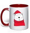 Чашка с цветной ручкой Медведь новогодний Красный фото