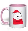 Чашка з кольоровою ручкою Медведь новогодний Ніжно рожевий фото
