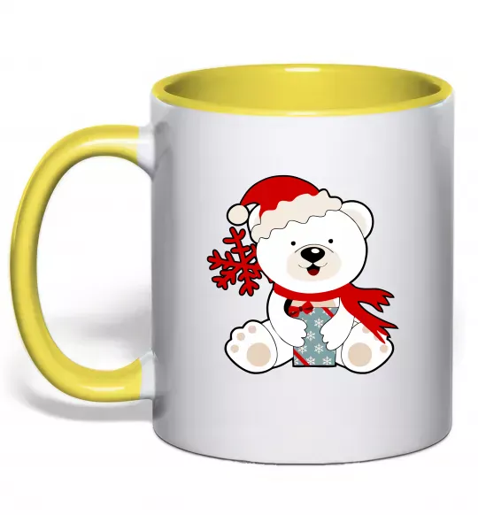 Чашка с цветной ручкой Новорічний ведмедик Солнечно желтый фото