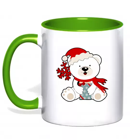 Чашка с цветной ручкой Новорічний ведмедик Зеленый фото