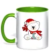 Чашка с цветной ручкой Новорічний ведмедик Зеленый фото
