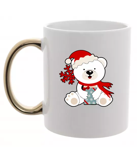 Чашка с цветной ручкой Новорічний ведмедик Золото фото