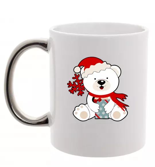 Чашка с цветной ручкой Новорічний ведмедик Серебро фото