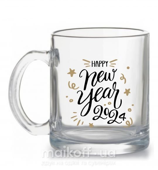Чашка стеклянная Happy New year 2024 Прозрачный фото
