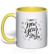 Чашка з кольоровою ручкою Happy New year 2024 Сонячно жовтий фото