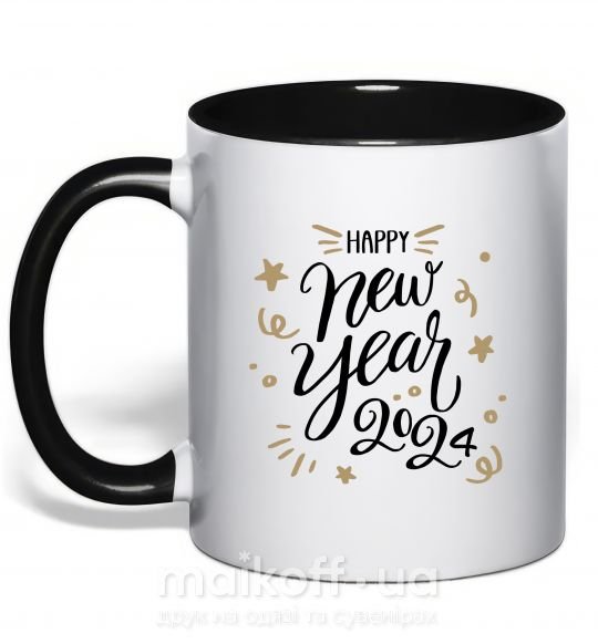 Чашка з кольоровою ручкою Happy New year 2024 Чорний фото