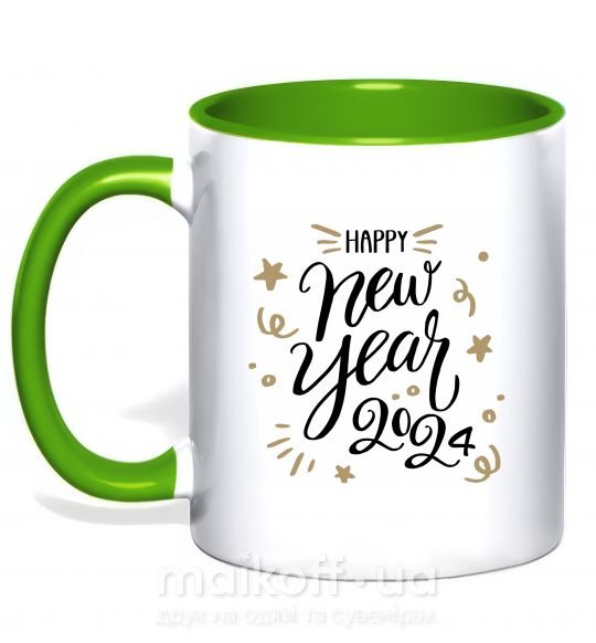 Чашка з кольоровою ручкою Happy New year 2024 Зелений фото
