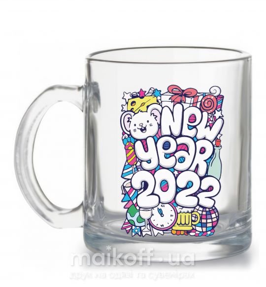 Чашка стеклянная Mouse New Year 2022 Прозрачный фото