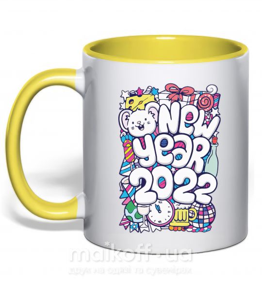 Чашка з кольоровою ручкою Mouse New Year 2022 Сонячно жовтий фото