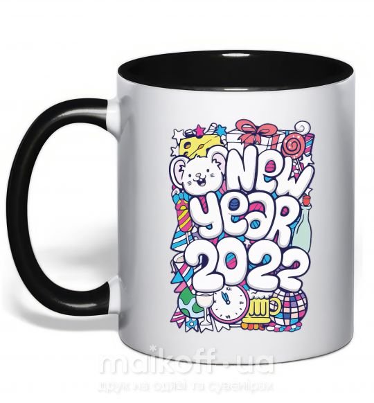 Чашка с цветной ручкой Mouse New Year 2022 Черный фото
