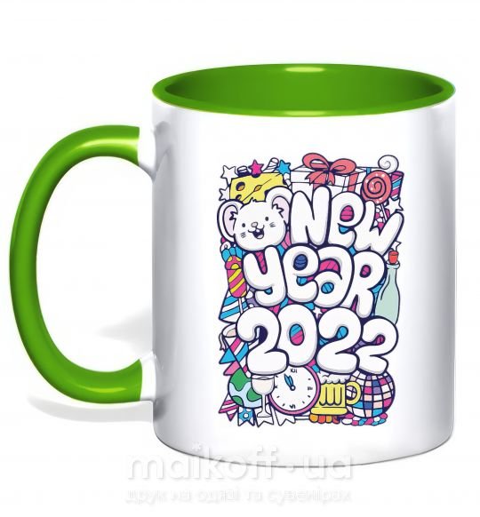 Чашка з кольоровою ручкою Mouse New Year 2022 Зелений фото