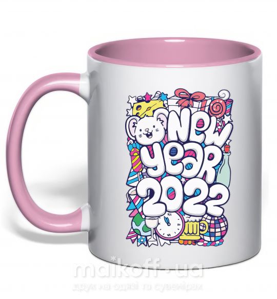 Чашка з кольоровою ручкою Mouse New Year 2022 Ніжно рожевий фото