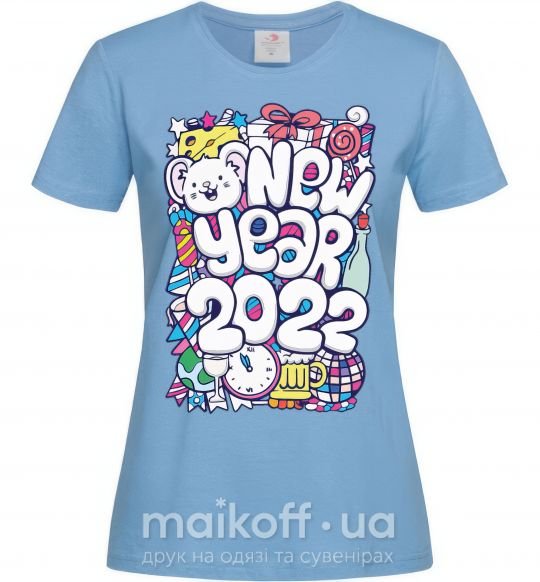 Жіноча футболка Mouse New Year 2022 Блакитний фото