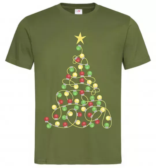 Мужская футболка Ялинка з гірлянди Оливковый фото