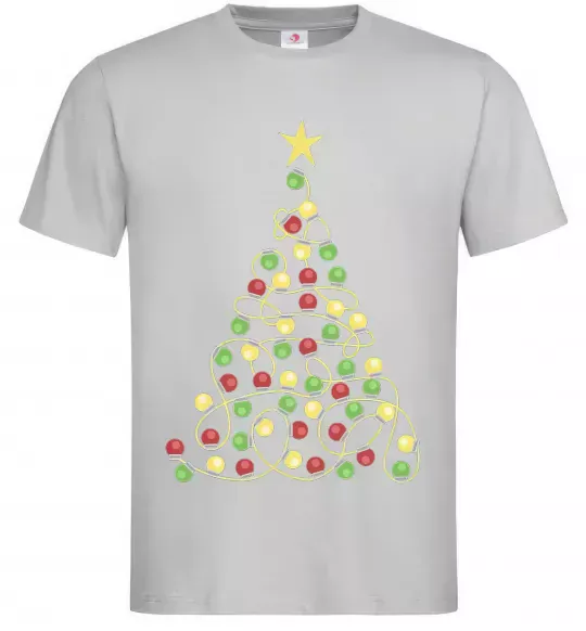 Мужская футболка Ялинка з гірлянди Серый фото