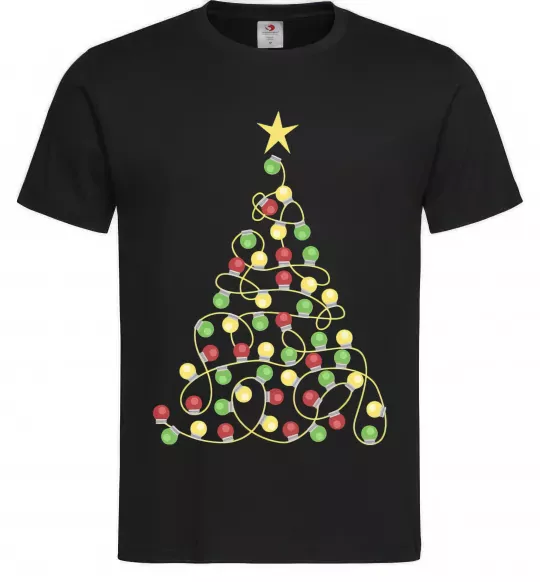 Мужская футболка Ялинка з гірлянди Черный фото