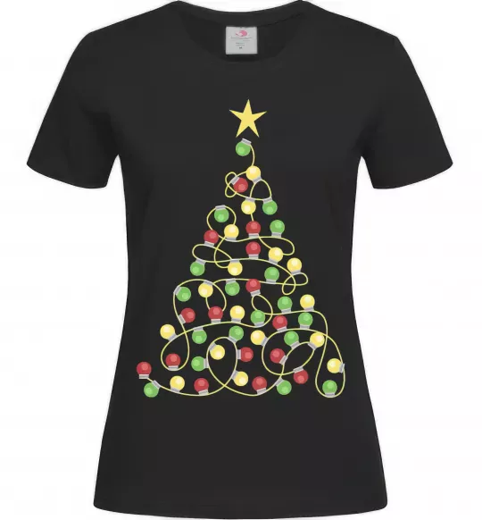 Жіноча футболка Ялинка з гірлянди Чорний фото