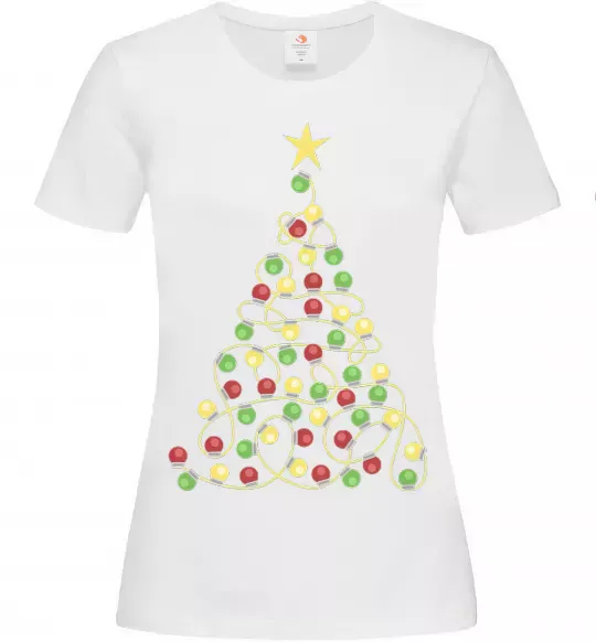Жіноча футболка Ялинка з гірлянди Білий фото