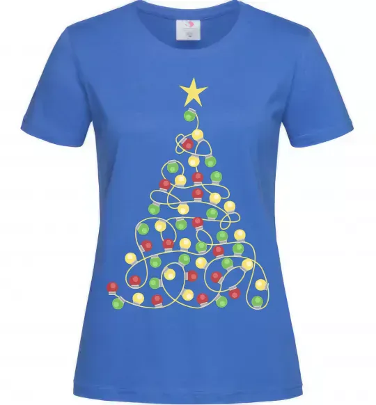 Жіноча футболка Ялинка з гірлянди Яскраво-синій фото