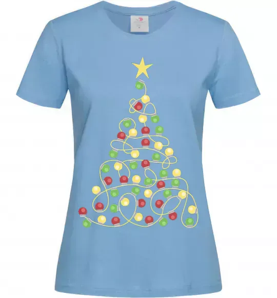 Жіноча футболка Ялинка з гірлянди Блакитний фото
