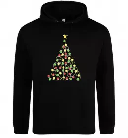 Чоловіча толстовка (худі) Ялинка з гірлянди Чорний фото
