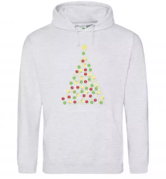 Женская толстовка (худи) Ялинка з гірлянди Серый меланж фото