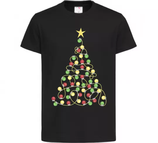 Детская футболка Ялинка з гірлянди Черный фото