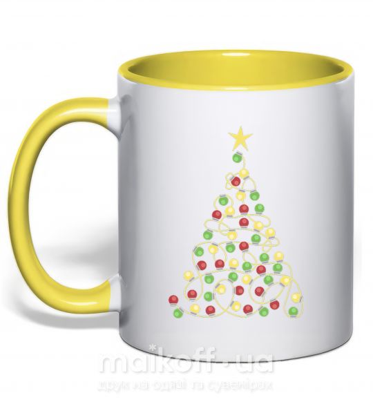 Чашка с цветной ручкой Елка из гирлянды Солнечно желтый фото