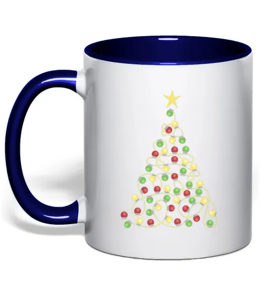 Чашка с цветной ручкой Ялинка з гірлянди Глубокий темно-синий фото