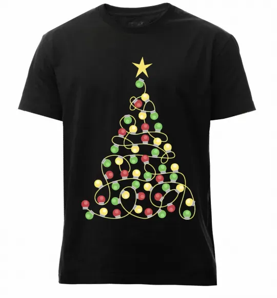 Мужская премиум футболка Ялинка з гірлянди Черный фото