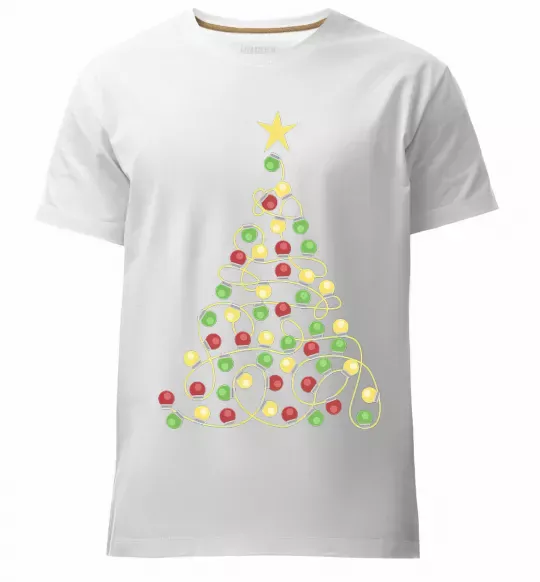 Мужская премиум футболка Ялинка з гірлянди Белый фото