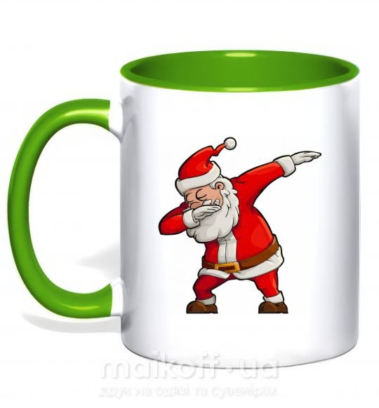 Чашка з кольоровою ручкою Санта танцует Зелений фото